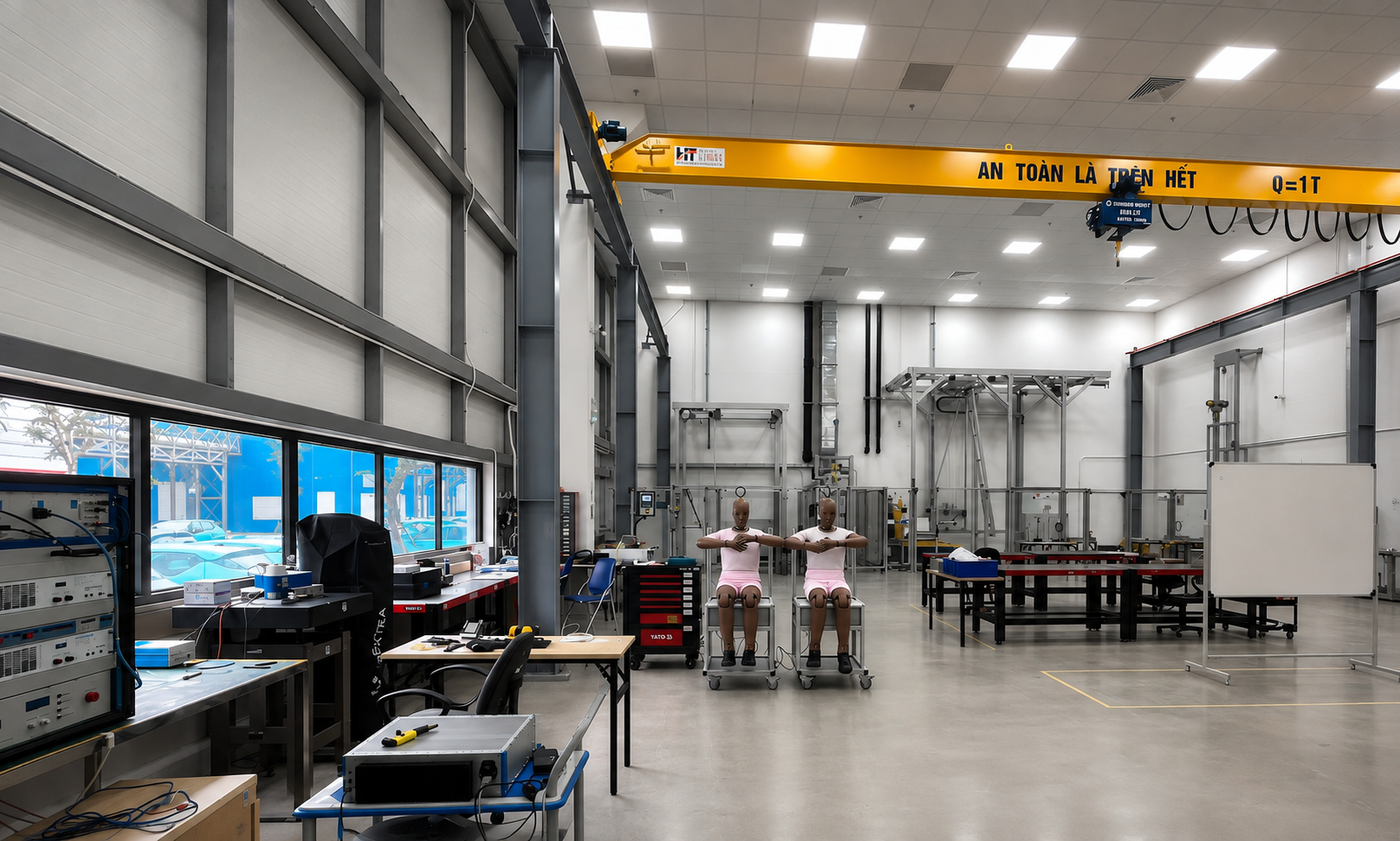 Crash-test dummies inside the Kistler dummy and sensor-calibration laboratory