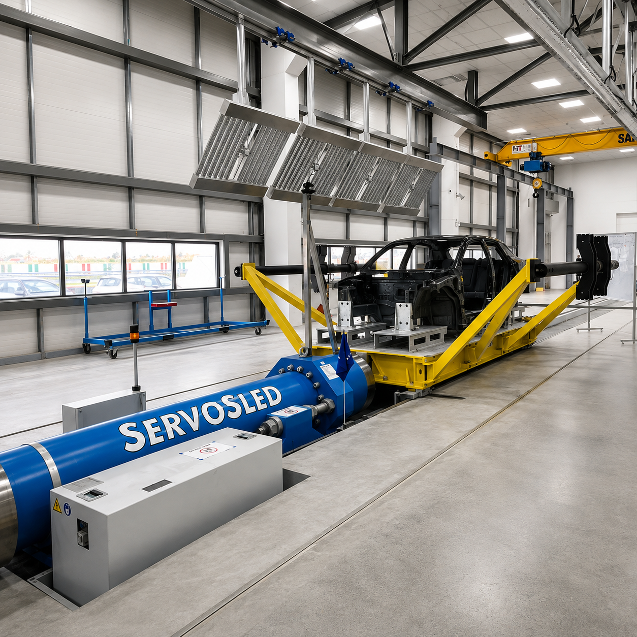 Seattle Safety ServoSled with a vehicle body positioned for testing